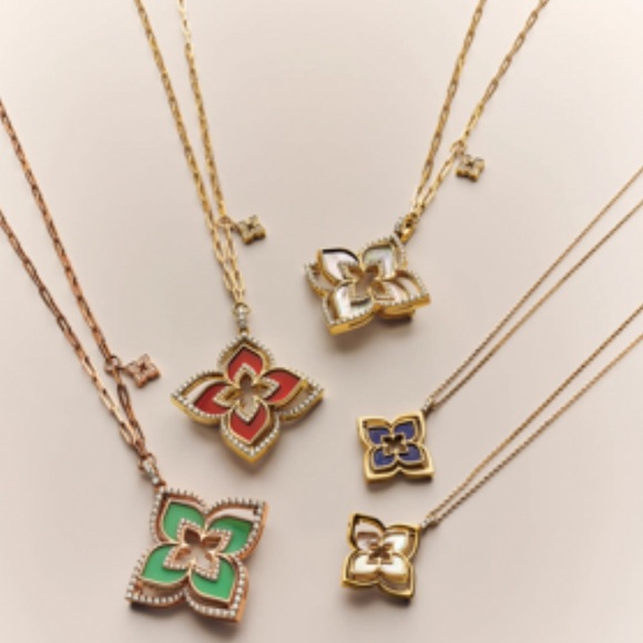 Roberto Coin Look-alike Blue Lapis & Gold Plated Pendant with Quatrefoil Design - Picture 5 of 9